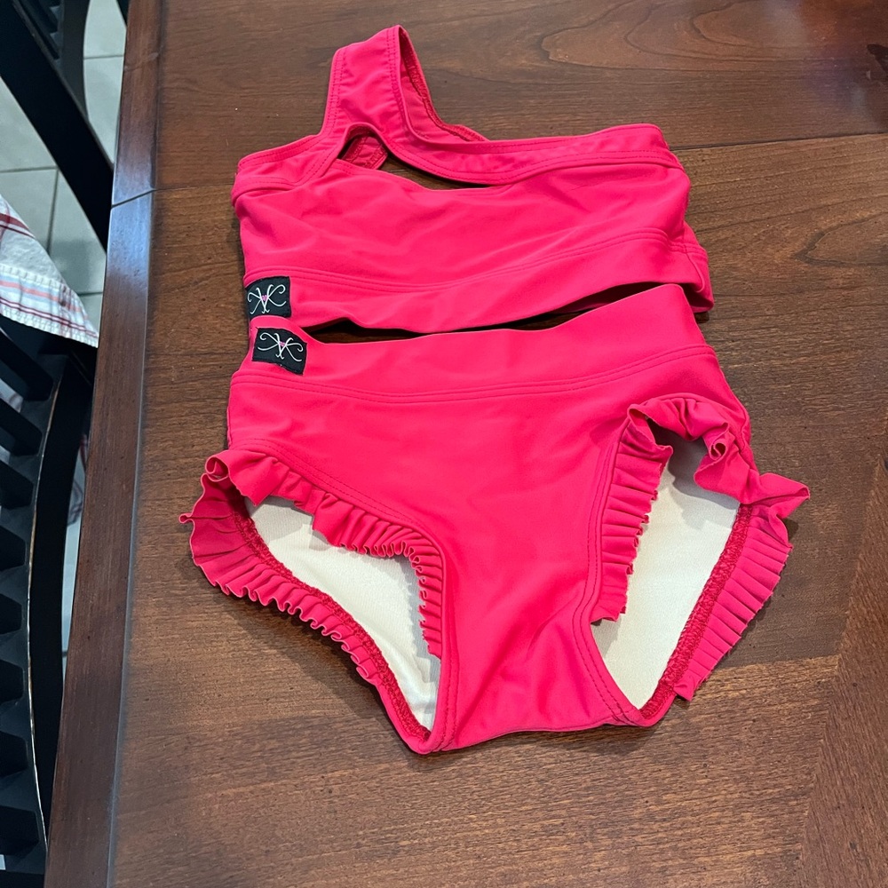 Kids dance wear One-Shoulder red